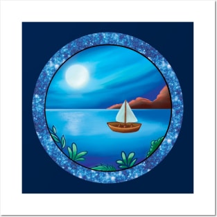 Boat under Moonlight Posters and Art